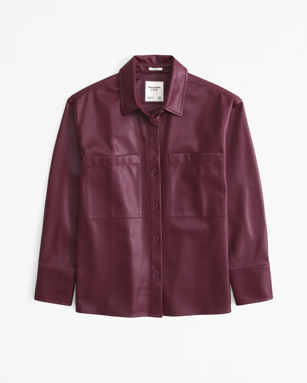 Oversized Vegan Leather Shirt Jacket | Abercrombie & Fitch (US)