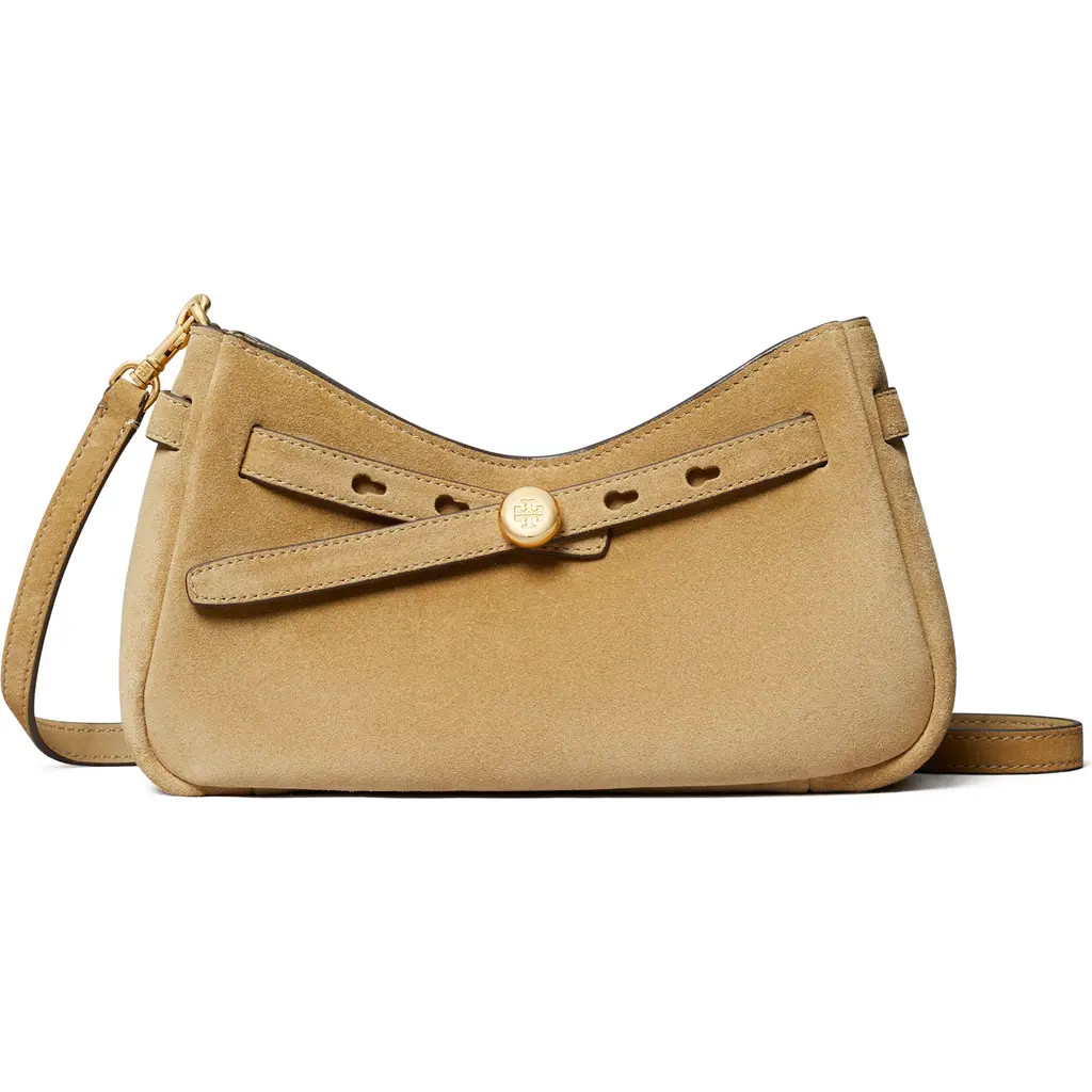 Tory Burch Romy Zip Top Suede Crossbody Bag in Butter at Nordstrom | Nordstrom