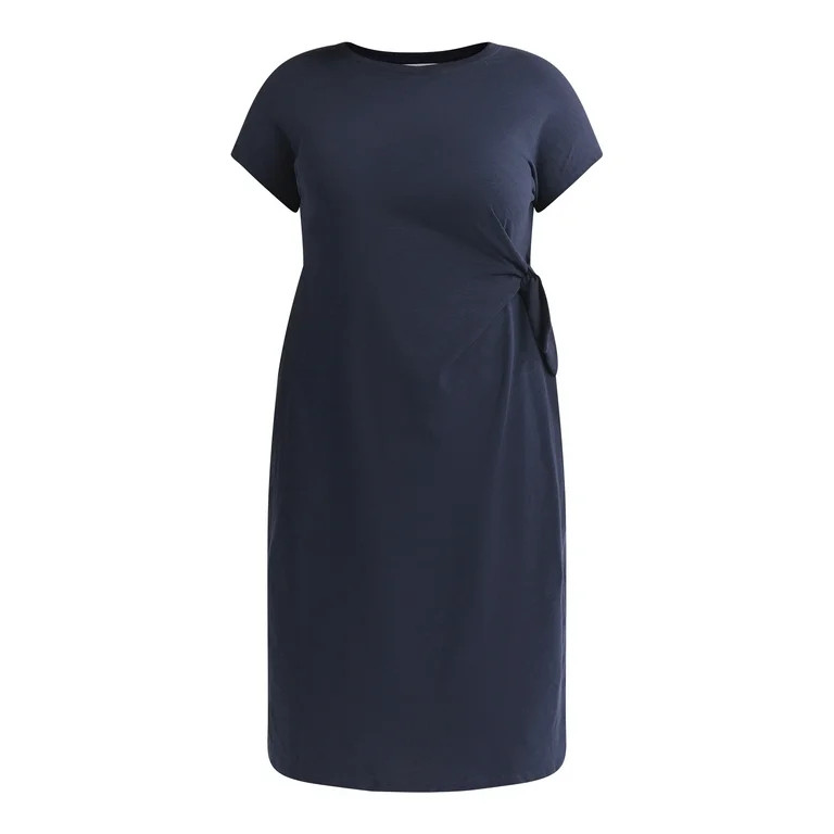 Time and Tru Women's and Women's Plus Side Tie Midi Dress with Short Sleeves, Sizes XS-4X | Walmart (US)