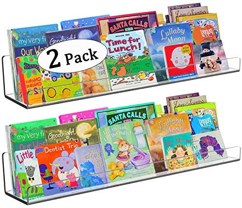 Acrylic Floating Wall Shelves 2 Pack Kids Bookshelf 24 Inch, Wall Mounted Invisible Ledge Shelf, Spi | Amazon (US)