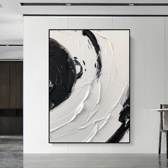 Large Black And White Wall Art Black And White Painitng 3D Textured Art Abstract Art Textured Wal... | Etsy (US)