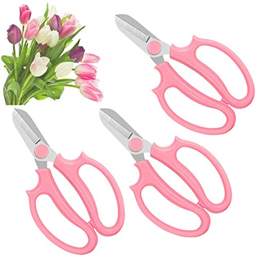 3 Pcs Garden Scissors Floral Shears,Professional Floral Scissors with Comfortable Grip Handle,Premium Garden Pruning Shears for Plants Trimming and Fruit Picking Trimming,Pink | Amazon (US)