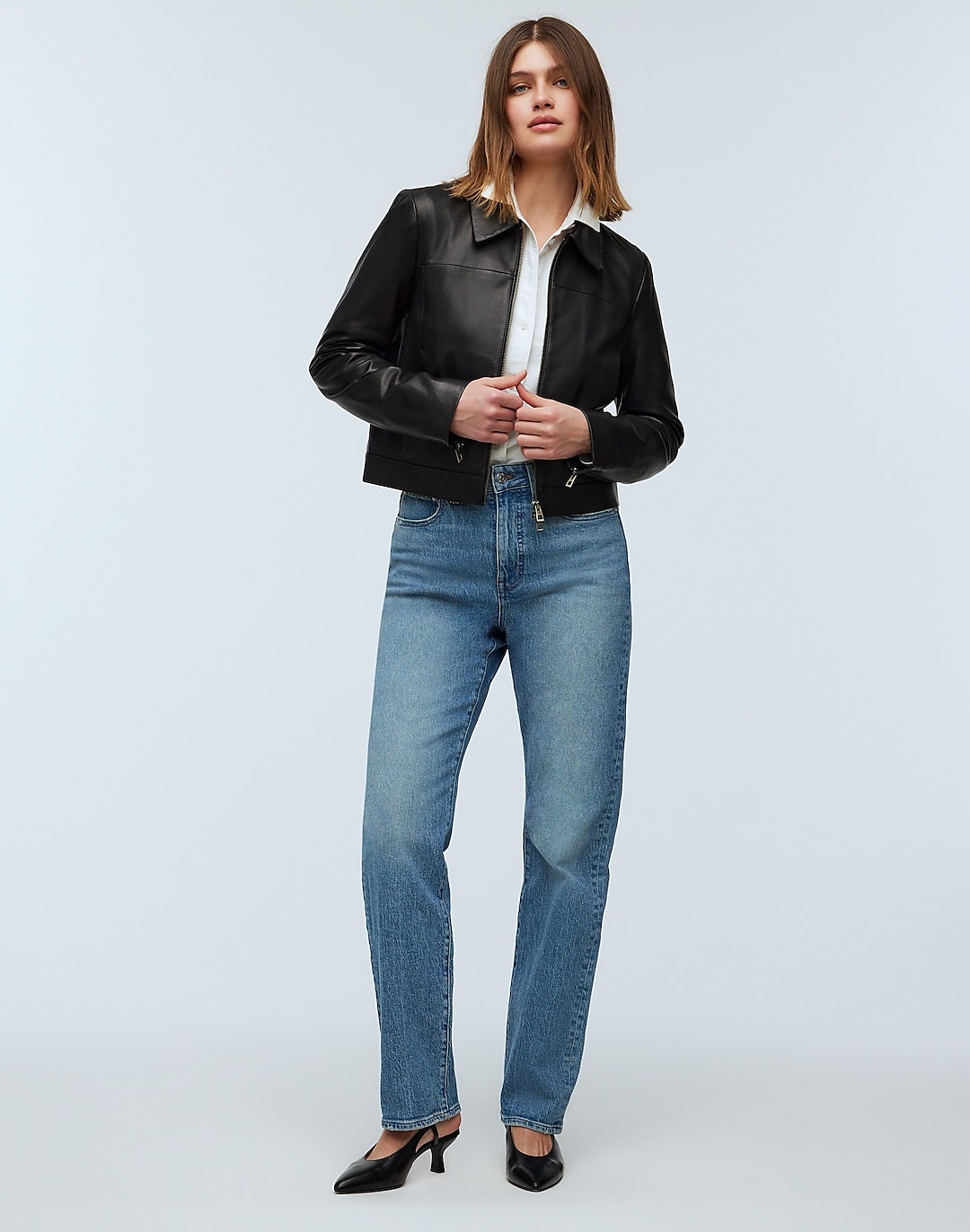 Shrunken Zip-Front Jacket in Leather | Madewell