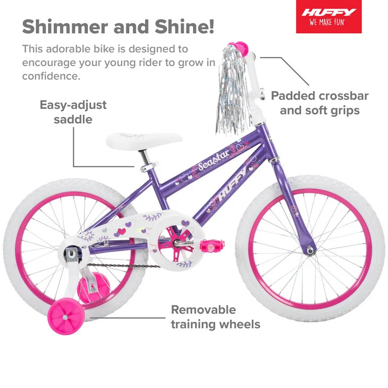 Huffy 18 in. Sea Star Girl Bike, Ages 4" Years, Metallic Purple | Walmart (US)