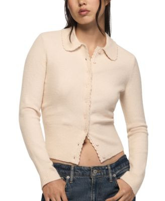 Lucky Brand Women's Long Sleeve Peter Pan Collar Scalloped Cardigan - Almond Peach | Macy's