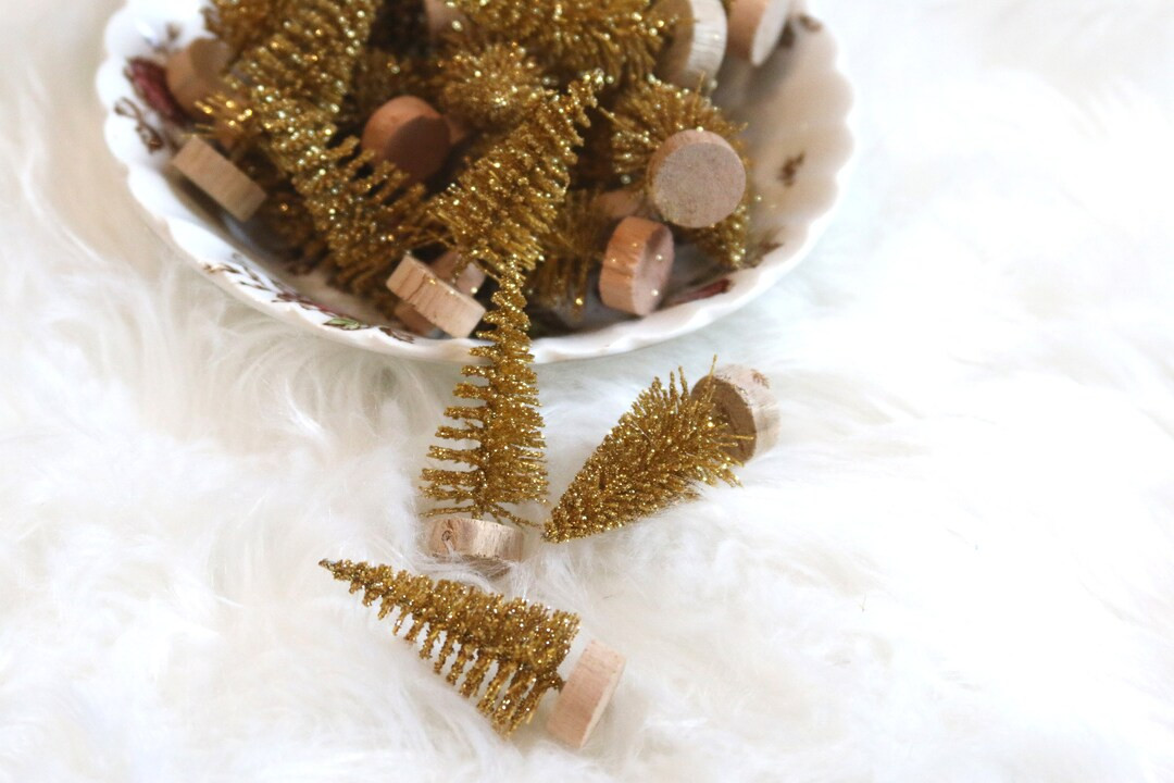 Gold Bottlebrush Christmas Trees, Miniature Fairy Garden Decor (set of 3) - Etsy | Etsy (US)