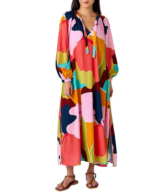 CROSBY By Mollie Burch Freya Printed Split V-Neck Long Sleeve Maxi Dress | Dillard's