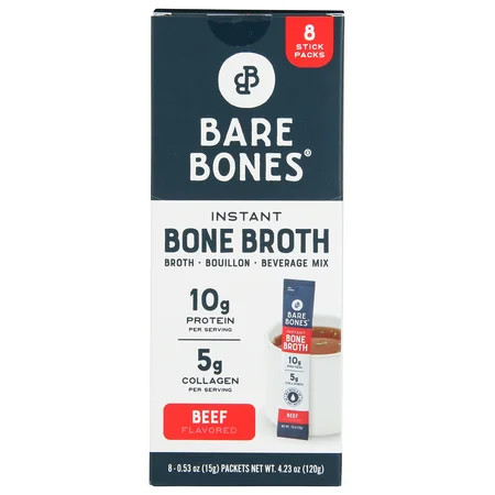 Bare Bones Instant Beef Bone Broth Sticks, 10G Protein, 4.23 oz, 8 Count | Walmart (US)