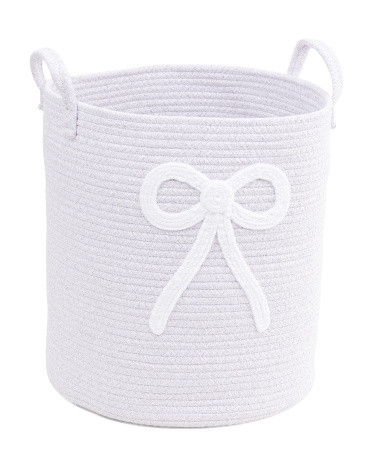 Small Tall Cotton Rope With Chenille Bow Bin | TJ Maxx
