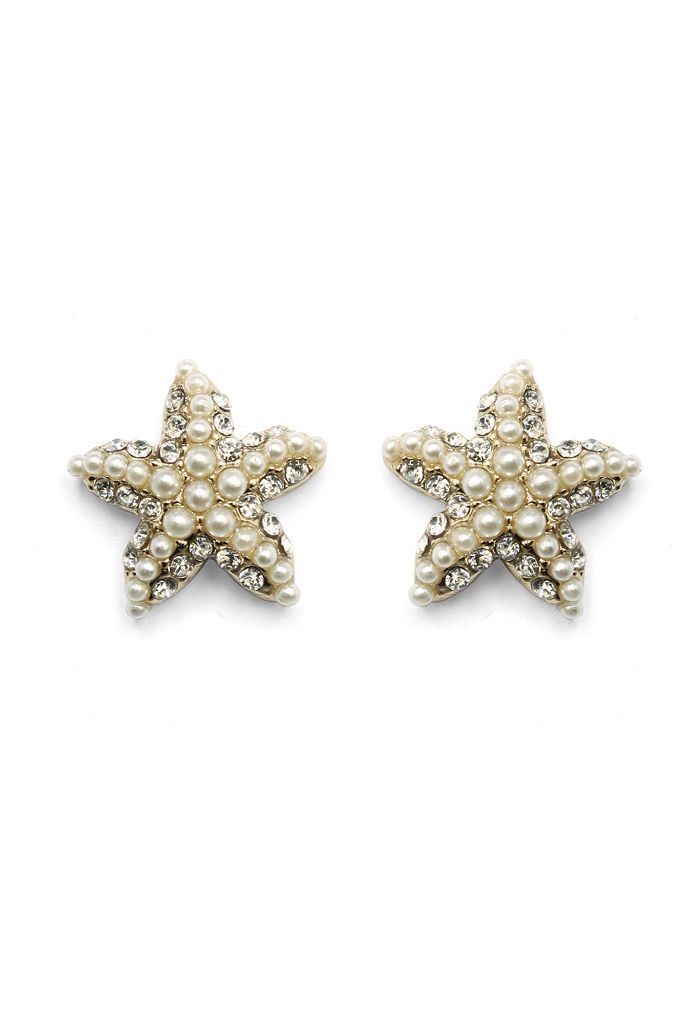 Crystal Pearl Beads Starfish Earrings | Chicwish