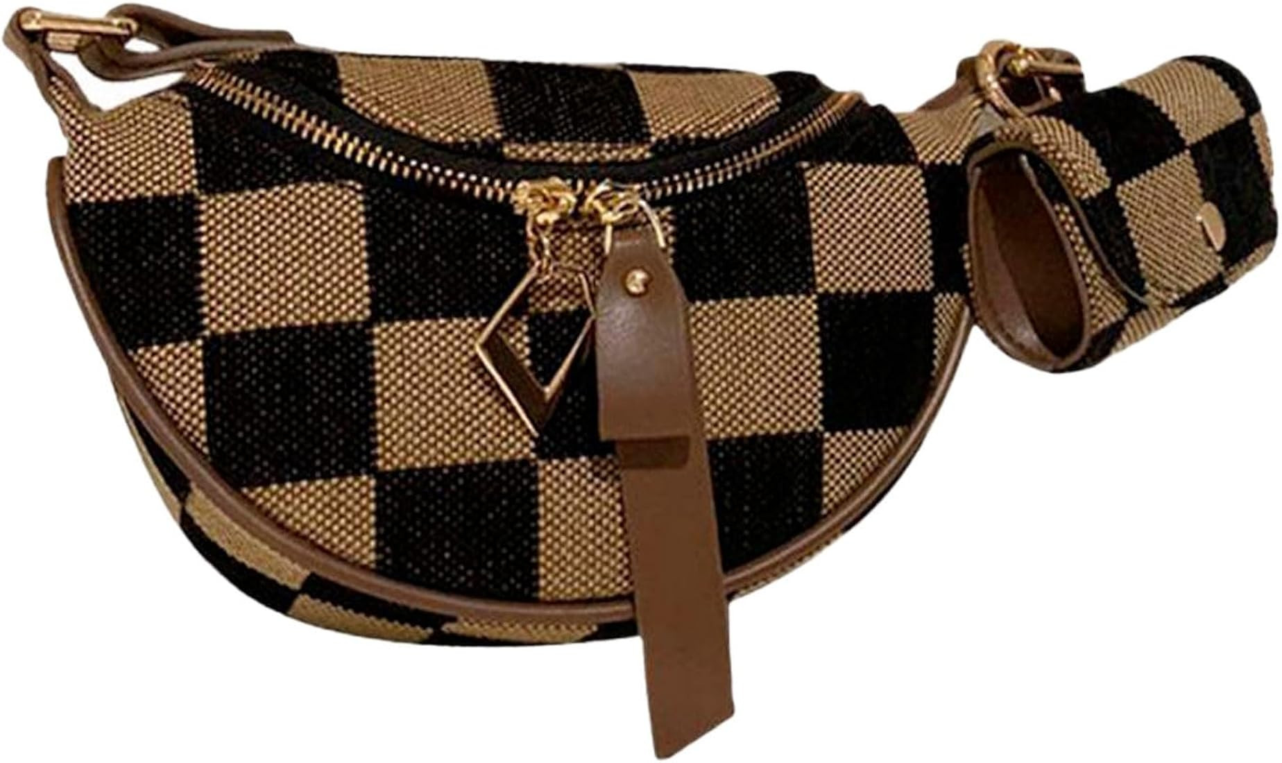 Women's Checked Pattern Fanny Pack with Headphone Bag, Fashion Checkered Fanny Pack, Adjustable S... | Amazon (US)