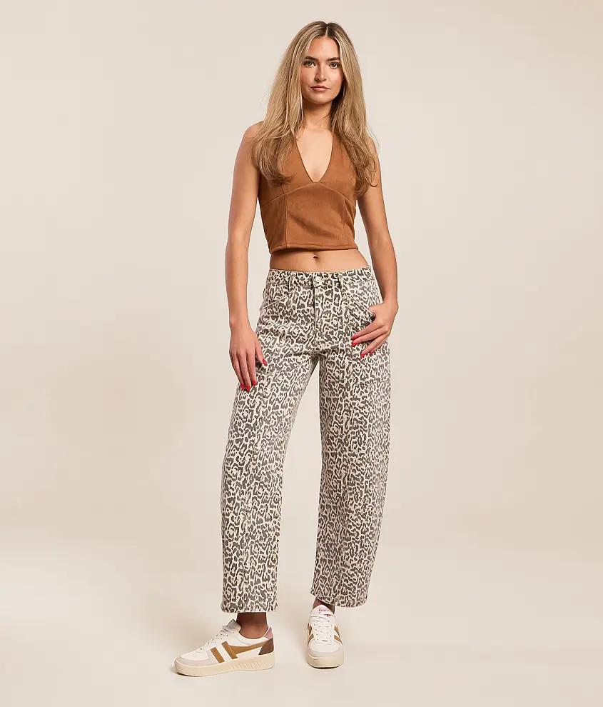 High Rise Leopard Print Barrel Stretch Jean | Buckle
