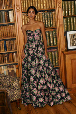Mac Duggal Strapless Sweetheart Brocade Floral A-Line Maxi Dress | Anthropologie (US)