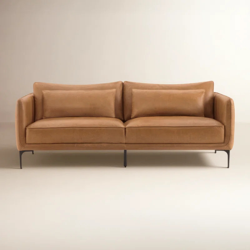 Rae 84" W Top Grain Leather Upholstered Sofa with Metal Legs | Wayfair North America