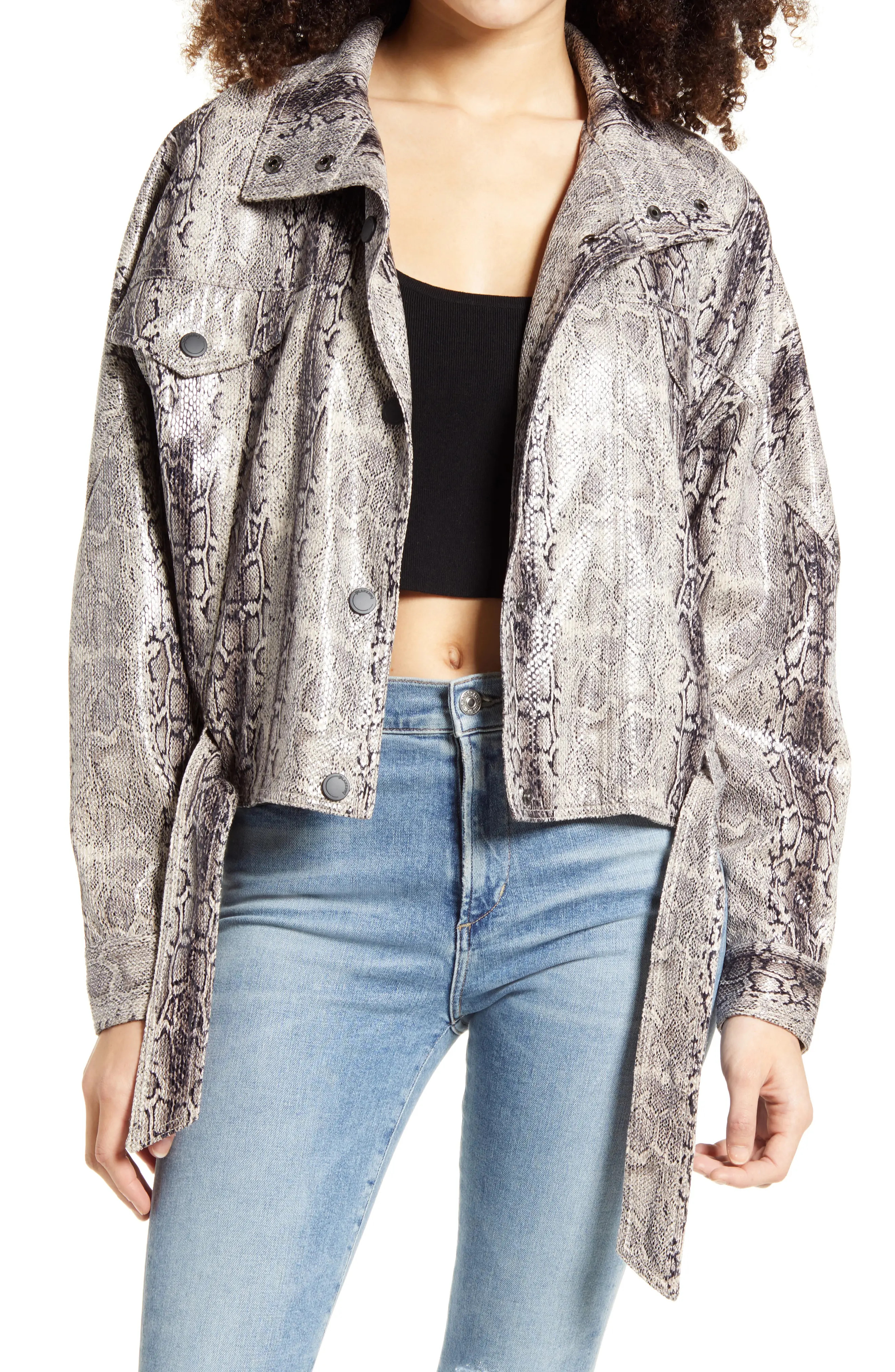 Women's Blanknyc Faux Snakeskin Jacket, Size Medium - Grey | Nordstrom