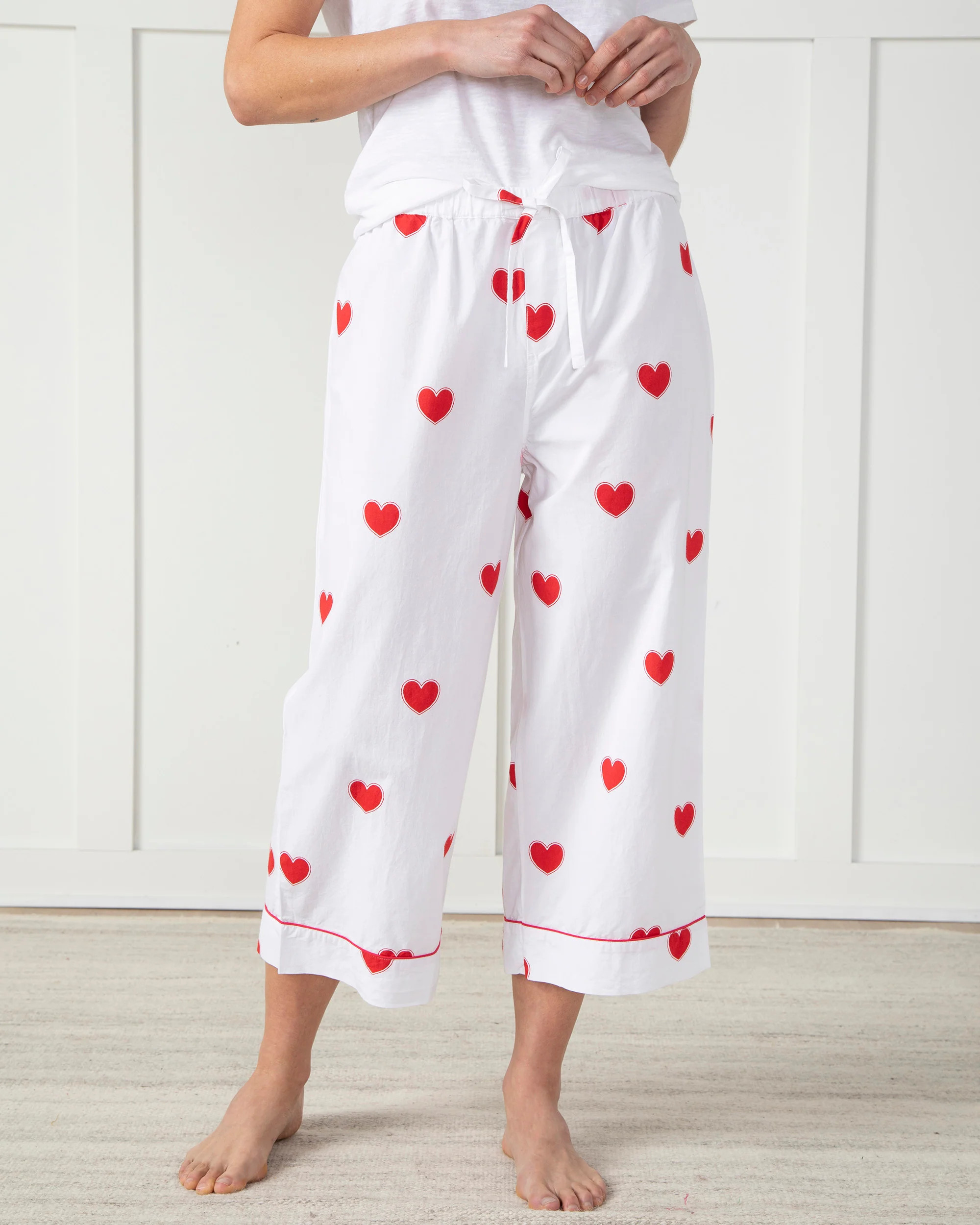 Queen of Hearts - Cropped Pajama Pants - Ruby Cloud | Printfresh