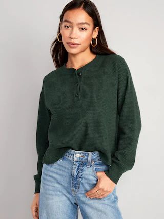 Plush Waffle-Knit Henley Top for Women | Old Navy (US)