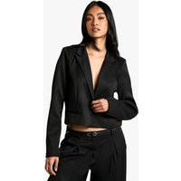 Womens Woven Tailored Boxy Crop Blazer - Black - 12 | boohoo (US & Canada)