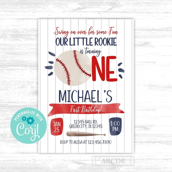 Baseball first boy birthday invitation Boy Rookie of the year | Etsy | Etsy (US)