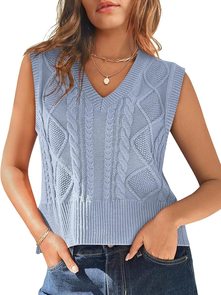 Sweater Vest for Women V Neck Sleeveless Knit Solid Casual Ribbed Preppy Pullover Tops | Amazon (US)