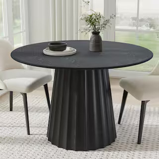 Dovelina 46 in. Soild Wood Pedestal Black Dining Table Round Kitchen Table Seats 4 HD-240903155 -... | The Home Depot
