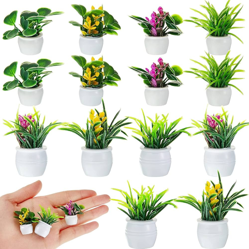 14 Pieces Dollhouse Plant Miniature Bonsai Plant Mini Potted Plant Flower Model Tiny Fake Greener... | Amazon (US)