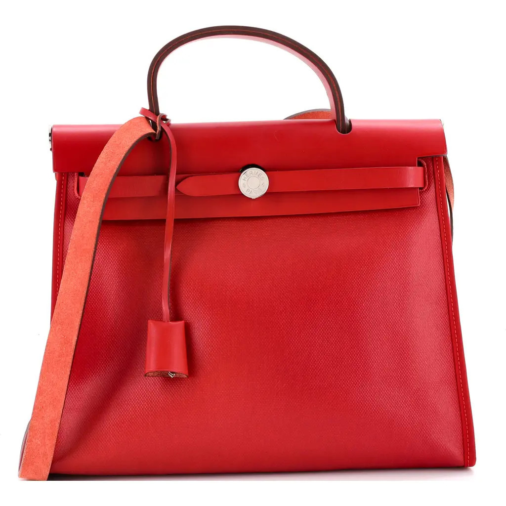 Pre-Owned Hermes Herbag Zip Berline Vache Canvas and Leather 31 in Rouge Piment at Nordstrom, Size Small | Nordstrom