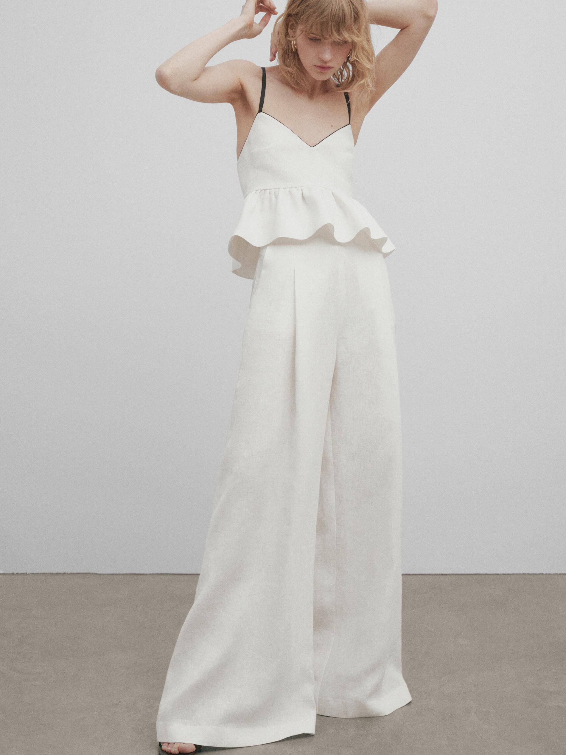 Wide-leg linen trousers with darts - Studio | Massimo Dutti US