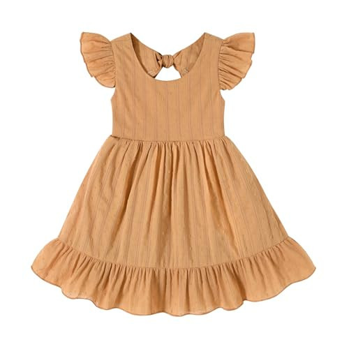 Toddler Girl Summer Dress Outfits Backless Bow Family Photo Sundress Dresses Clothes for Baby Girls (Brown, 18-24 Months) | Amazon (US)