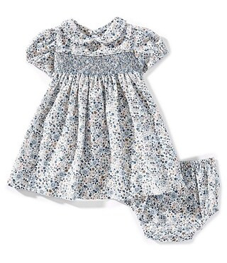 Edgehill Collection Baby Girls Peter Pan Collar Smocked Blue Floral Dress | Dillard's | Dillard's
