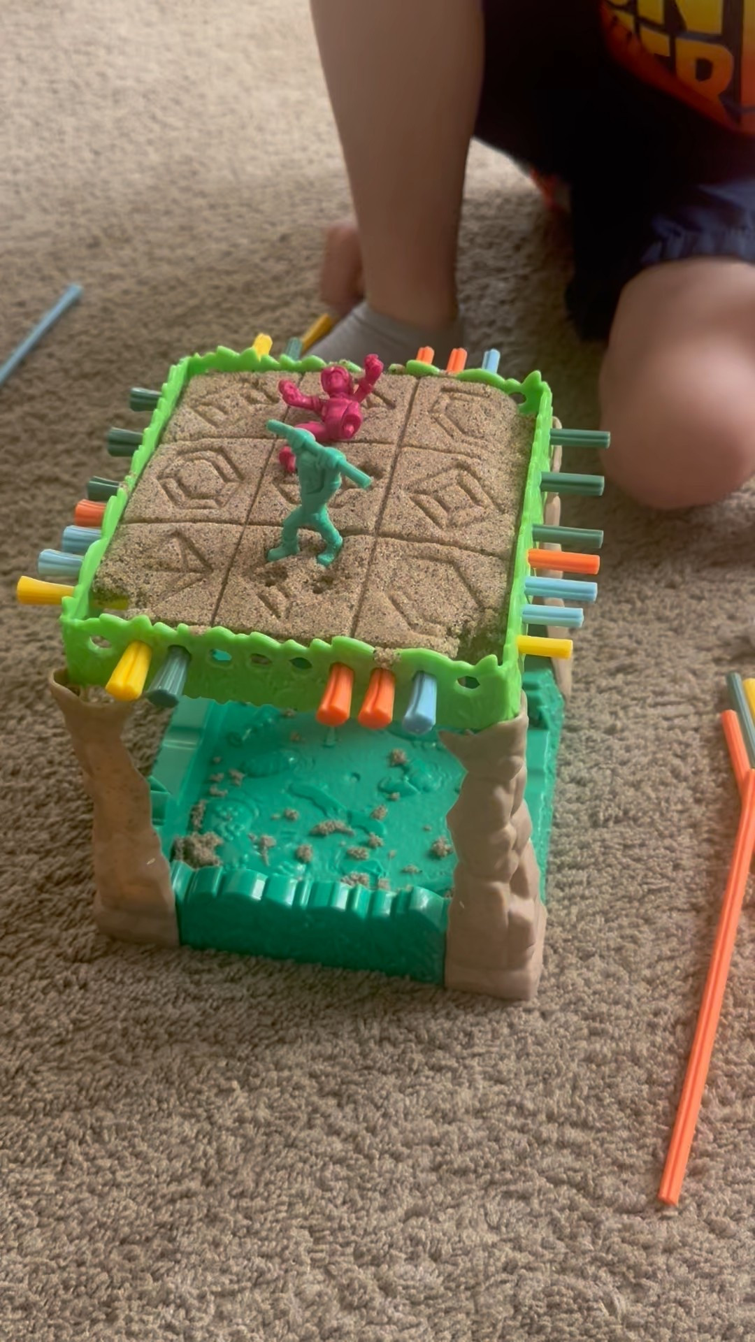 Does your kiddo love kinetic sand?! My seven year old son is obsessed with this cute game! The object of the game is to NOT let your figurine SINK to the bottom! It is a great game that tests your strategy skills! It is under $15 too! #sinknsandgame #kidgames #kineticsand #kineticsandgame #gamesforkids #strategygame #kidsfindunder15 #kidstoys #7yearoldtoys 