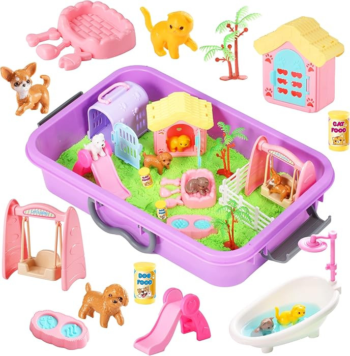 Pet Sensory bin,Dog and Cat Sandbox for Kids,Kids Play Sand Kit,Pet Play Set with Sensory Sand,Pe... | Amazon (US)