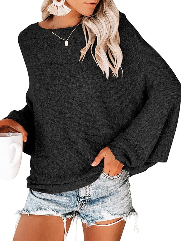 ANRABESS Women's Off Shoulder Long Sleeve Oversized Pullover Sweater Knit Jumper Loose Tops | Amazon (US)