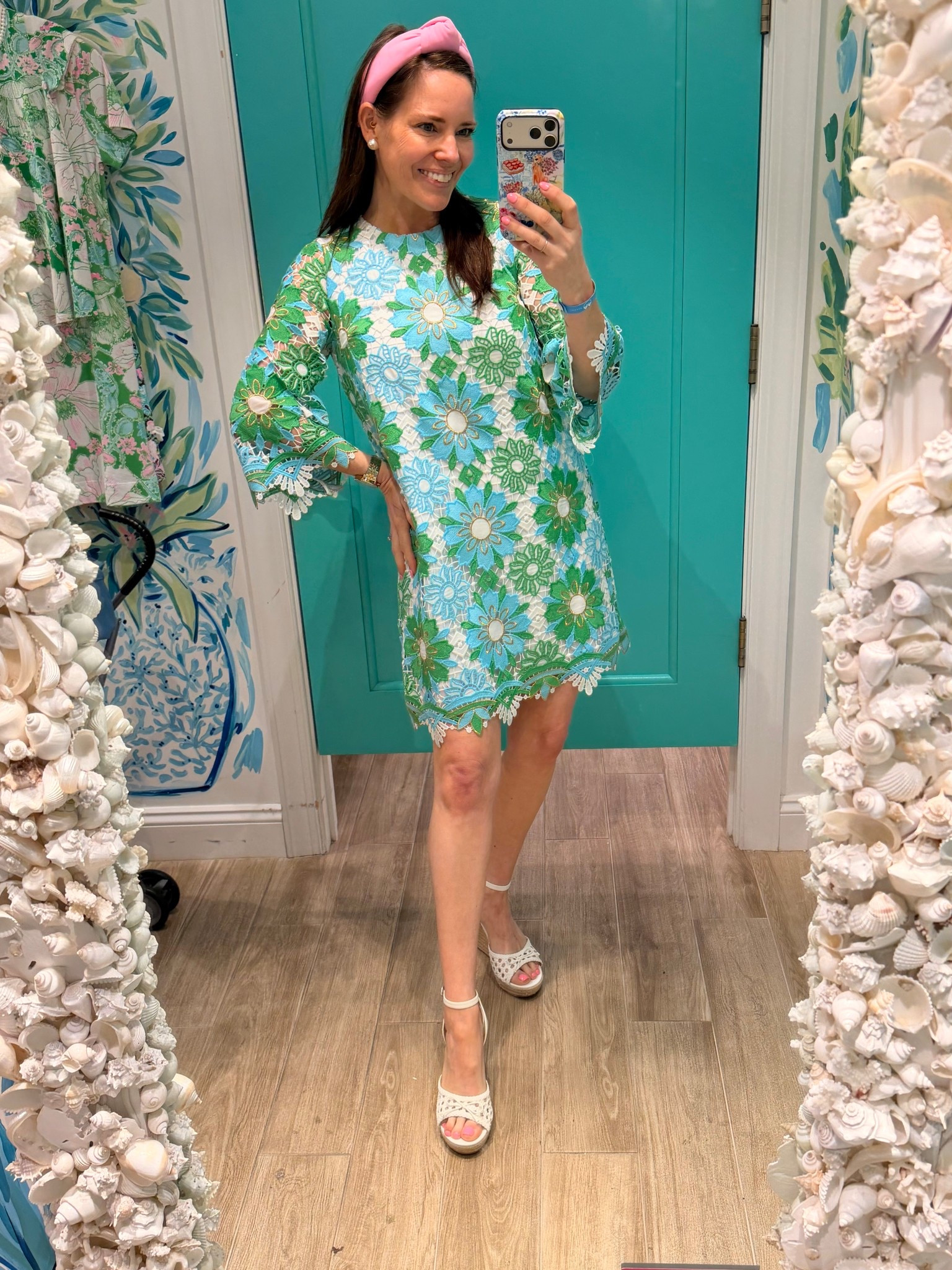 Lilly Pulitzer Jouri Lace Dress 💚 Coastal Chic Try-On

This Lilly Pulitzer Jouri lace dress is even prettier in person 💚✨ The custom lace with the blue and green floral detailing is so eye-catching, and I love the scalloped hem and sleeves—it gives it that elevated, feminine feel while still being easy to wear.

Such a perfect dress for spring events, brunch, showers, or a coastal dinner look 🌴💐 Paired it with my white espadrille wedges and a pink headband for a fun pop of color.

The fit is a classic straight silhouette with a little extra room through the waist, making it super comfortable but still polished 💙

lilly pulitzer dress, lace shift dress, spring dresses, coastal outfit, preppy style, florida style, brunch outfit, shower dress, resort wear, colorful feminine outfit

#LTKootd #LTKOver40 #LTKSeasonal