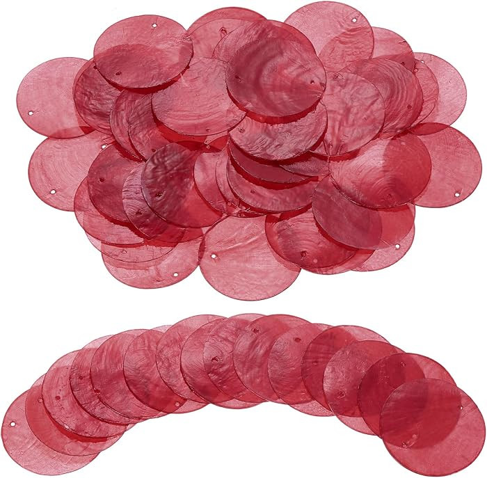 uxcell 120Pcs Capiz Shells 2" Round Natural Shells with 2 Holes for Seashell Wind Chimes Curtain Shell Garland DIY Craft Wedding Home Decoration, Red | Amazon (US)