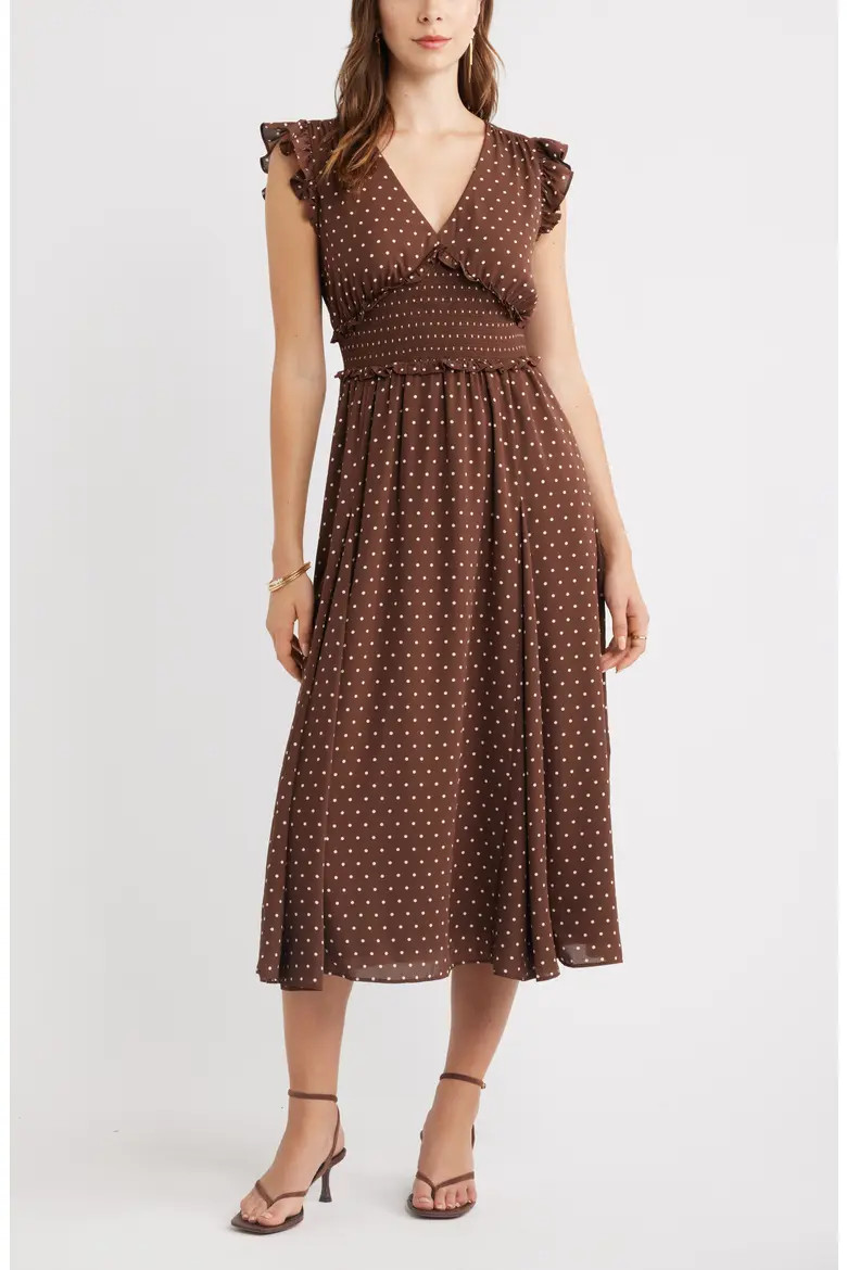 Smocked Chiffon Midi Dress (Women) | Nordstrom | Nordstrom
