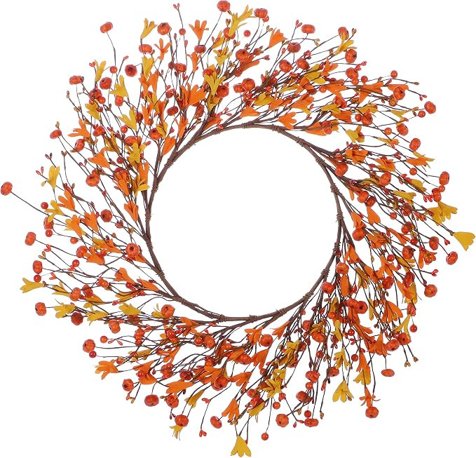 20" Artificial Fall Wreath, Autumn Wreaths for Front Door Fall Berry Wreath with Pumpkin for Farm... | Amazon (US)
