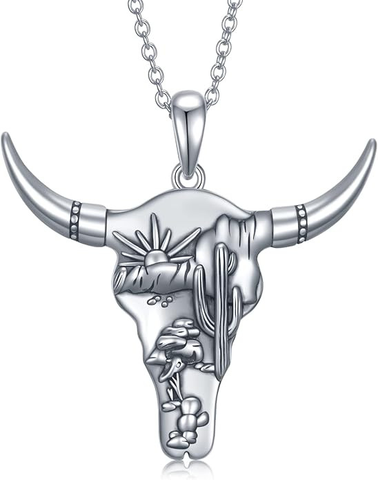 TYSO Western Necklace 925 Sterling Silver Cactus/Bull/Lightning Bolt/Horseshoe Turquoise Cowgirl ... | Amazon (US)