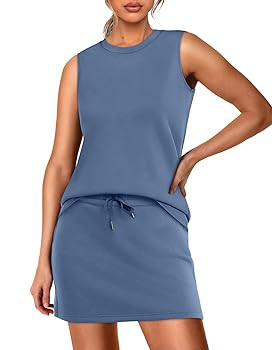 WIHOLL Two Piece Skirt Sets for Women Summer Vacation Outfits Tennis Skirt Crew Neck Top Versatil... | Amazon (US)