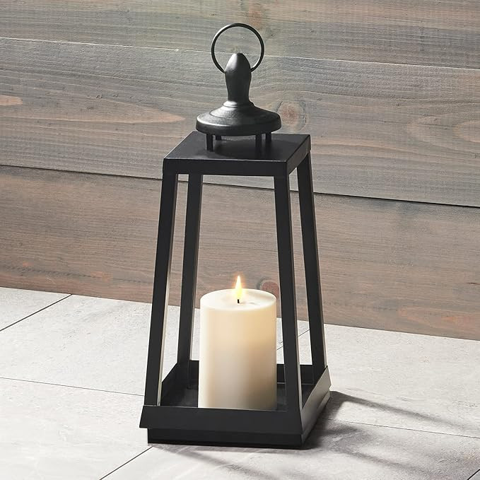 Outdoor Candle Lantern - 13 Inch, Black Metal Frame, Battery Powered, Indoor / Outdoor, Decorativ... | Amazon (US)
