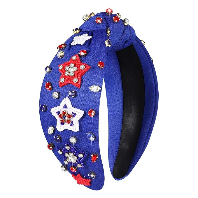 NVENF 4th of July Headbands, American Flag Star Headband Pearl Crystal Rhinestone Knotted Headban... | Amazon (US)