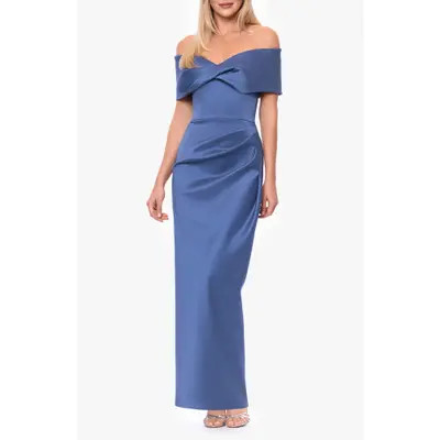 Betsy & Adam Off the Shoulder Mikado Gown in Dark Slate at Nordstrom, Size 12 | Nordstrom