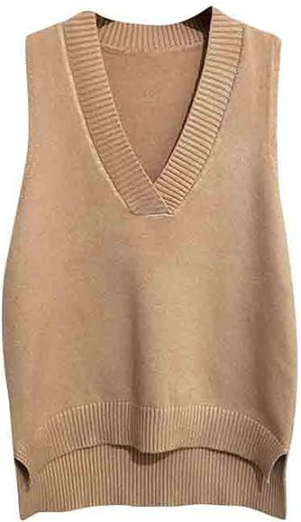 Dawwoti Women V Neck Sweater Vest Sleeveless Jumpers Sweatshirt Layered Knit Gilets Waistcoat Top | Amazon (UK)