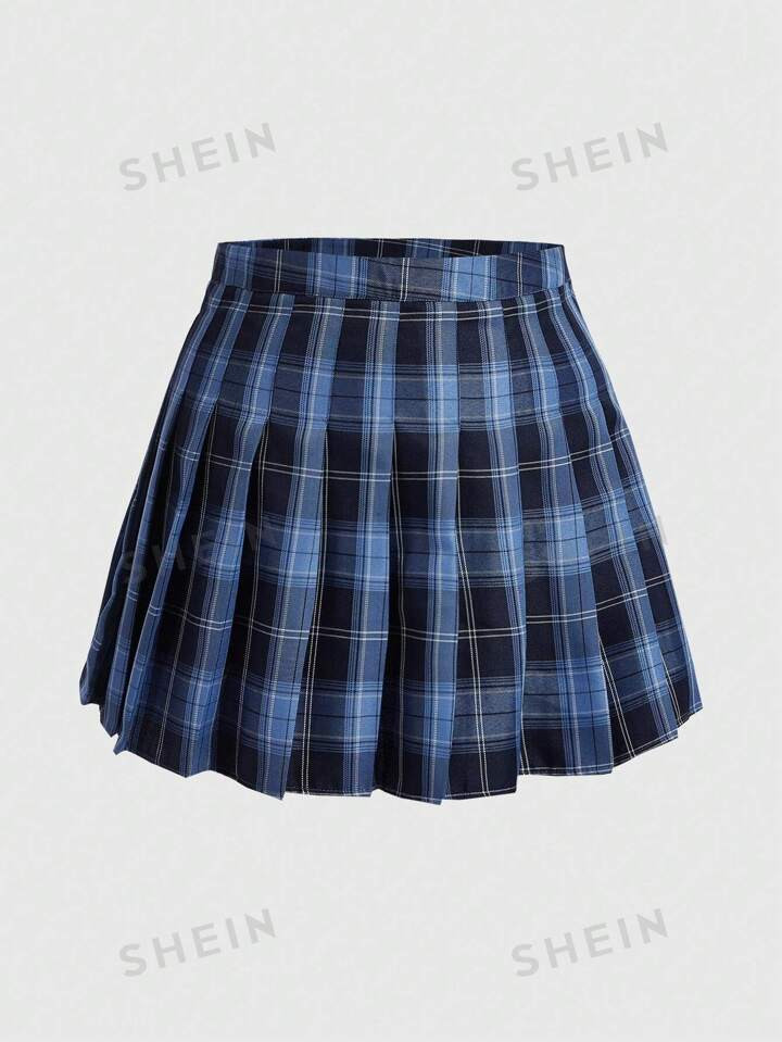 ROMWE Plus Size Women's Checked Pleated Skirt | SHEIN