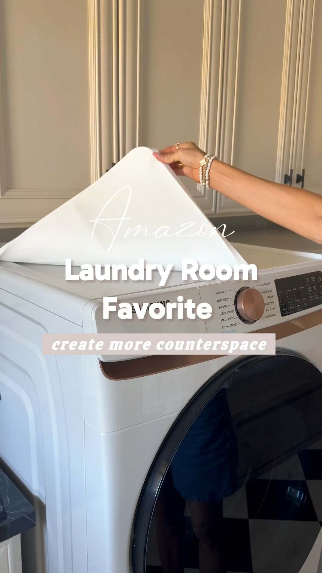 These silicone laundry toppers are one of those simple upgrades that make a big difference. They create extra usable space on top of your washer and dryer, keep laundry baskets and detergent from sliding around, and they’re waterproof, so you can set wet clothes or damp items on them without worrying about damaging your machines. 

 #LTKdayinmylife #LTKvlog #LTKHome