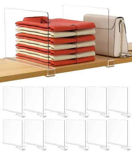 HBlife 12 Pcs Clear Acrylic Shelf Dividers, Vertical Purse Organizer for Closet Perfect for Sweater, Shirts, Handbags in Bedroom and Kitchen, Closet Separators for Organization Cabinet | Amazon (US)