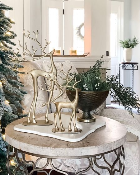 Shop early for best selling holiday brass sculptured reindeer from Pottery Barn! Also available in a dark bronze. Shop the collection, stocking holders, sculptured trees, candleholder, holiday throw pillows, Metal tray, pedestal bowl, greenery, marble tray. Shop new holiday decor at Pottery Barn. Free shipping. Christmas, holiday decorating. 

#LTKSeasonal #LTKHoliday #LTKhome