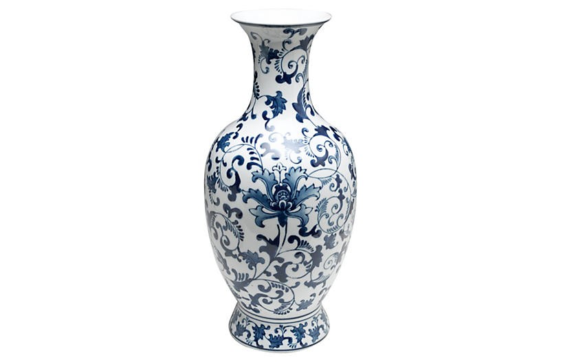 18" Floral Vase, Blue/White | One Kings Lane