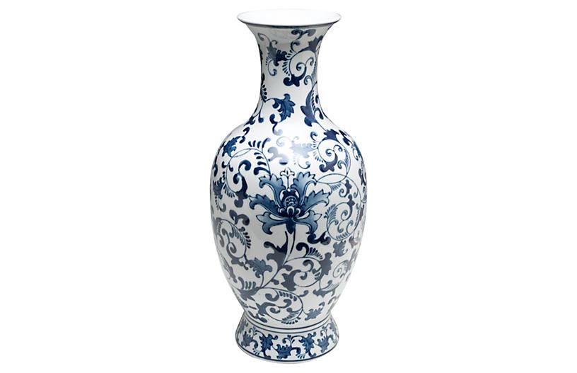 18" Floral Vase, Blue/White | One Kings Lane