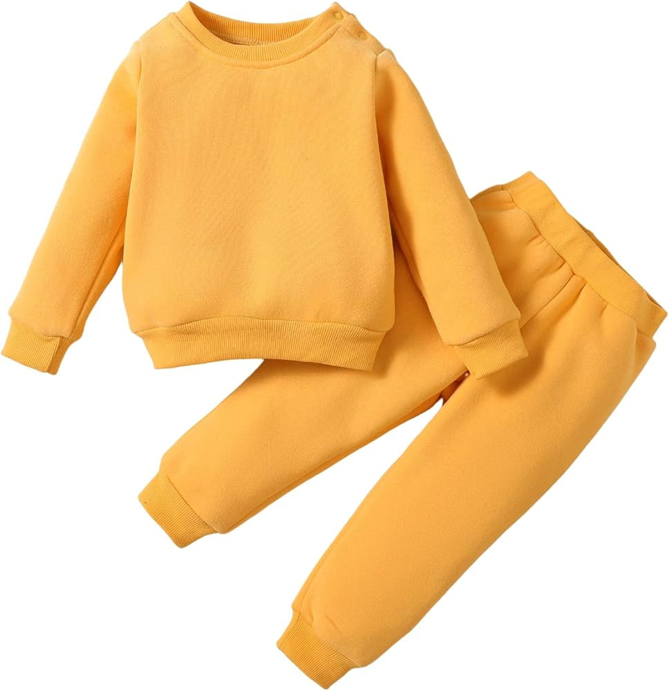 SOBOWO Toddler Baby Boy Girl Clothes Winter Solid Color Long Sleeve Pullover Sweatshirt Pants 2Pc... | Amazon (US)